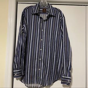 Men’s TAILORBYRD Cuff Sleeve Pinstripe Button Down, Large, Blue